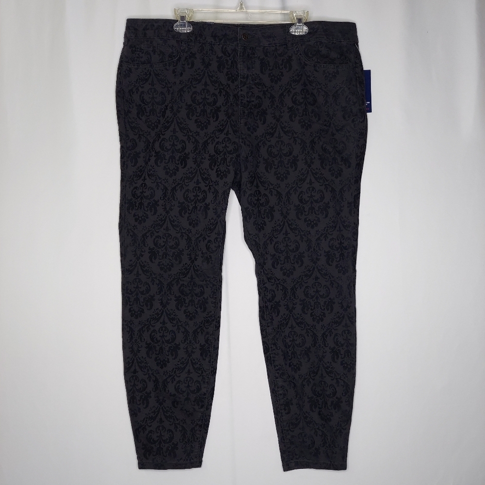 Chaps‎ Jeans Womens 22W Black Gray Paisley Stretch Slim Leg Pocket Romantic Goth